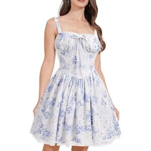 NWT Womens Corset Mini Dress Sz XL Milkmaid Floral Lace Up Low Cut Tropical Goth